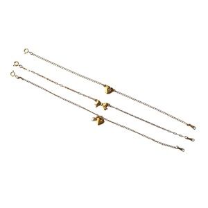 Gold Heart and Bow Charm Bracelet Set in Gold Tone